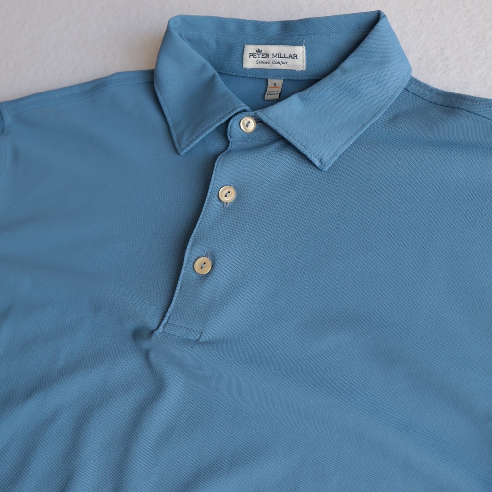 Peter Millar Summer Comfort Polo Shirt Mens Small Light Blue Solid Print Golf